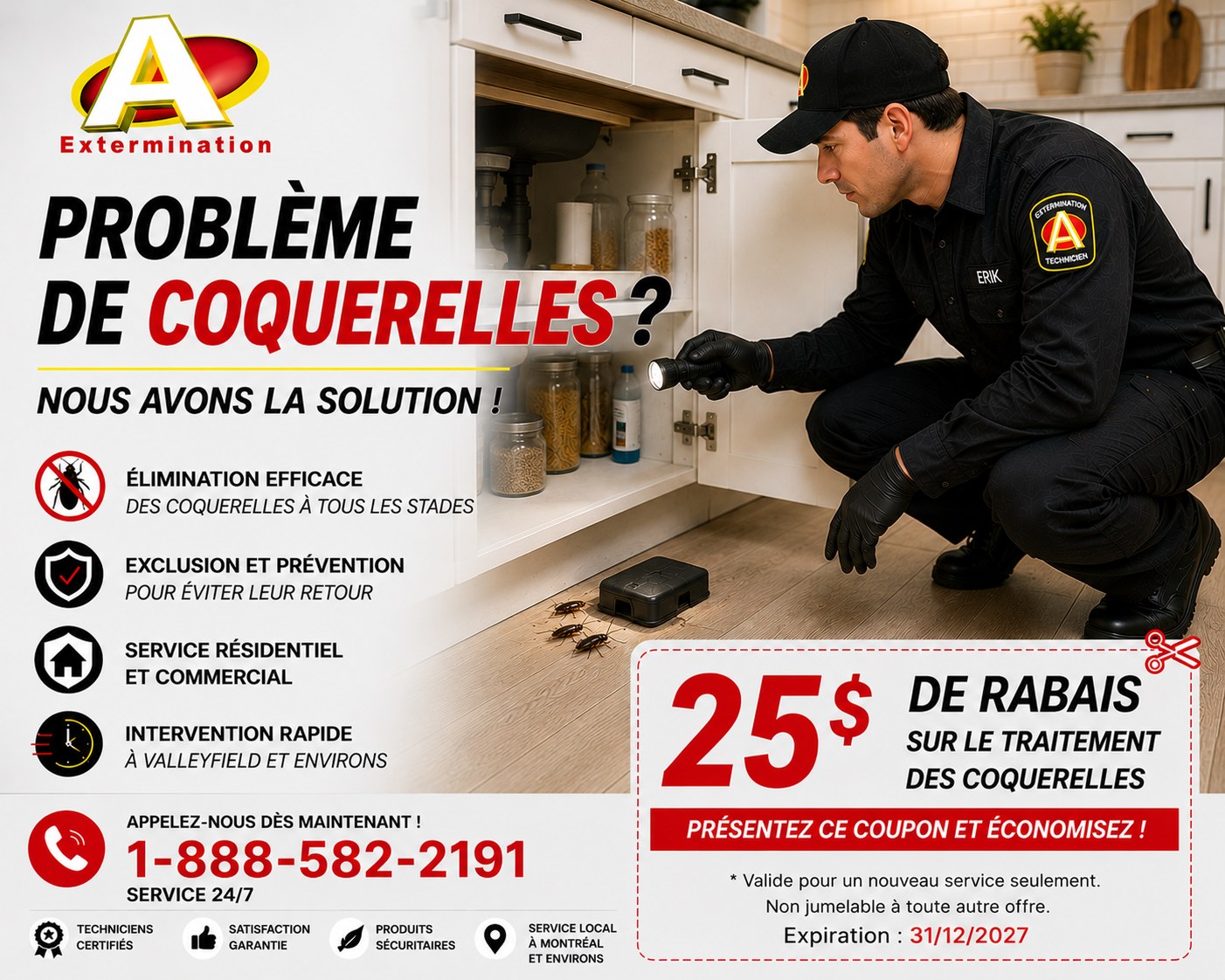 Coupon 25 dollars de rabais traitement coquerelles
